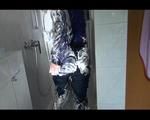 Watching Jill during taking a shower and foaming herself with shaving cream wearing sexy shiny nylon rainwear with hood (Video)