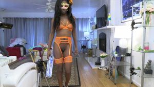 Orange Lingerie - Wand Masturbation