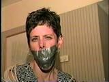 47 Yr OLD UNCOOPERATIVE LATINA HAIR DRESSER IS DUCT TAPE GAGGED, WIDE EYED GAG TALKING ON RANSOM CALL (D59-10)
