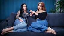 Lera and Irina are smoking and kissing barefoot - Part 1