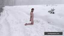 Naked barefoot Greta is tightly bound in snow - Part 2