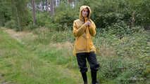 Miss Petra takes a walk in Hunter rain jacket, rain pants and rubber boots (very exclusive set with expensive rain gear and looped video)