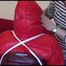 Jill tied, gagged and hooded on a chair wearing two downjackets for breath control play (Video)