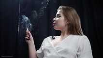 Sexy brown haired 19 yo is smoking two cork 100mm cigarettes
