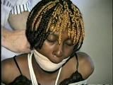 21 Yr OLD BLACK COLLEGE STUDENT GETS MOUTH STUFFED, CLEAVE GAGGED, ACE BANDAGE GAGGED, HANDGAGGED  AND IS CHAIR TIED WEARING PINK & BLACK LINGERIE (D59-7)