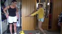 Sexy Stella and Sandra both wearing shiny nylon shorts and tops enjoying the time together in the shorts (Video)