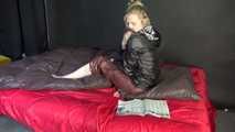 NEW MODELL MIA enjoys the shiny nylon material wearing a sexy brown shiny nylon pants and a black rain jacket (Pics)