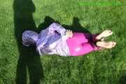 Watch Sandra beeing bound and gagged in her shiny nylon Downwear in the Garden