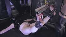 Mistress Tokyo - Leather Domme with latex slave in inverted suspension with CBT and anal play