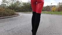 Red Vinyl Leggings and Overknees, 1st part