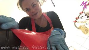 My horny red #rubberapron with blue #rubbergloves