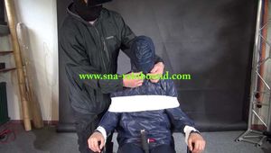 Aiyana in rainwear chairbound, gagged and hooded (and she loved it) Part2