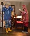 Lady Nadja and Miss Francine in layers of raingear