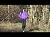 Alina walking in a lake wearing a supersexy purple down jacket and a jeans (Video)