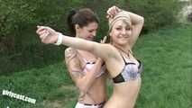 Merry & Nina Outdoor lesbians Fun and Blowjob