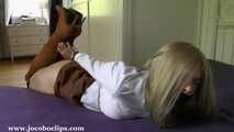 Blonde Groped In Hogtie