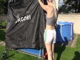 Watch Chloe enjoying the Summer in her shiny nylon Shorts