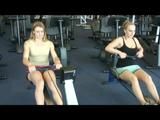 Katharina and Jenny in the fitness studio wearing sexy shiny nylon shorts and tops (Video)