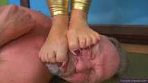 Isabella, barefoot trampling on the slave's body and face