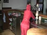 Jill Diamond wearing supersexy red rainwear in her bar playing with herself (Video)