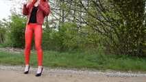Posing In Red Leggings