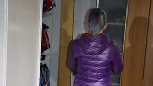 Watching Mara wearing a sexy rain pants and a downjacket ordering shiny nylon shorts (Pics)