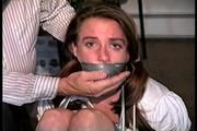 25 Yr OLD NEWS PAPER REPORTER GETS HANDGAGGED, MOUTH STUFFED, CLEAVE GAGGED, WRAP DUCT TAPE GAGGED, TAPE & ROPE BALL TIED, NYLON COVERED FEET AND TOE-TIED (D68-2)