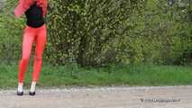 Posing In Red Leggings