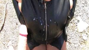 Leather in Public - Blowjob & Handjob with long leather gloves - cum on my leather dress