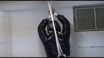 Pia tied, gagged and hooded in an washing cellar wearing hot crazy sensation downwear (Video)