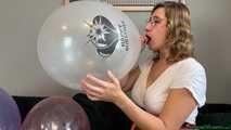 inflating a huge clear and wet TT17 *happy burstday three times with a Blow2Pop