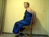 Chairtie in a blue dress