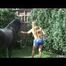Get 2 Videos from our Archives with Katharina enjoying her Shiny Nylon Shorts on the back of her horse.