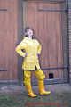 Our new Model in Miss Clara in yellow raingear