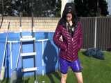 Watch Chloe taking a Shower in her new shiny nylon Downjacket