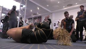 Diamondly Bound - Tied in Public - Extreme Chicken Wing Hogtie Challenge at the Feringapark Hotel