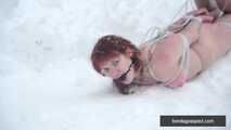 Naked barefoot Greta is tightly bound in snow - Part 2