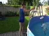 Get a new video with Sandra enjoying the Summer in the Garden with Table-Tennis and a Pool in her shiny nylon Shorts