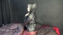 NEW MODELL MIA enjoys the shiny nylon material wearing a sexy brown shiny nylon pants and a black rain jacket (Pics)