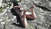 Intense outdoor hogtie in the Swiss alps 