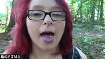 Mouthfuck in the forest...bound teen cunt swallows everything