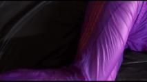 Mara tied and gagged on a princess bed in an old cellar wearing a sexy purple rainwear combination (Video)