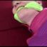 Jill tied and gagged on a red sofa wearing an oldschool shiny nylon downwear skibib (Video) 