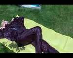 SEXY MARA wearing a special shiny down suit sun bathing and swimming in the pool (Video)