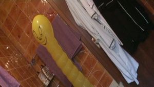 the mega-balloon in the bathroom