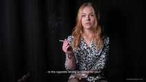 Interview with sunny girl Nastya while she is smoking 120mm cigarette