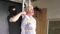 New! Alice tied and gagged in shiny nylon Rainwear and PVC Raincoat. PVC is ripped off.