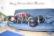 Jill tied and gagged wearing shiny nylon oldschool downwear (Pics)