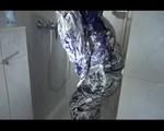 Watching Jill during taking a shower and foaming herself with shaving cream wearing sexy shiny nylon rainwear with hood (Video)