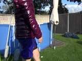 Watch Chloe taking a Shower in her new shiny nylon Downjacket